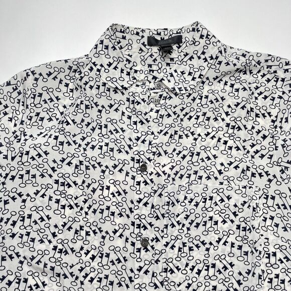 J.CREW 100% Silk Blouse In Key Print White Size 0 Sz Small Club Collar Classic - Picture 6 of 11
